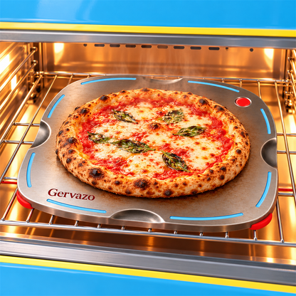 Gervazo Heatline Pizza Steel Plate detail and in-use view